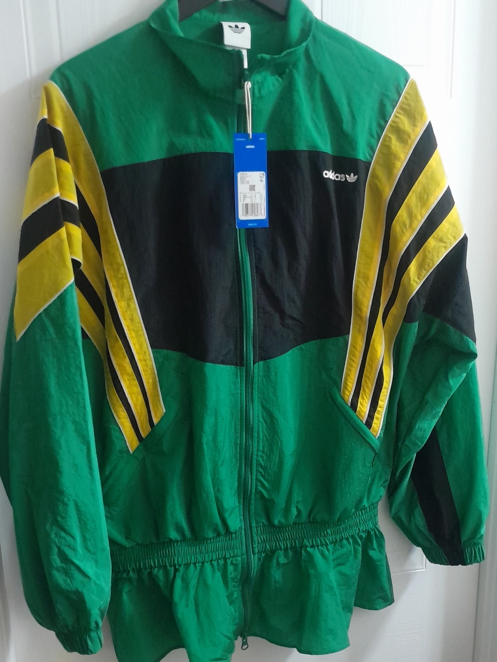 Oversize adidas Green Black Yellow Colorblock Windbreaker Jacket